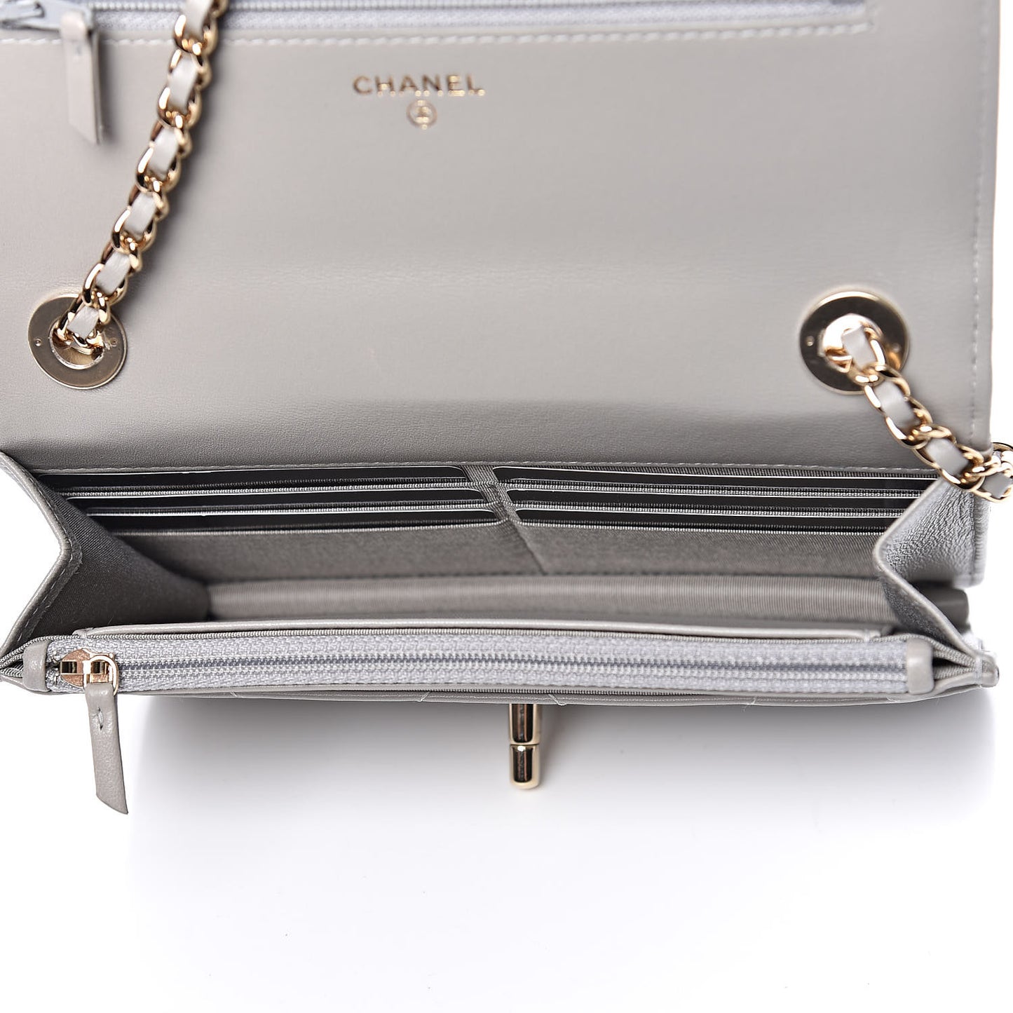 Lambskin Quilted Trendy CC Wallet On Chain WOC Grey