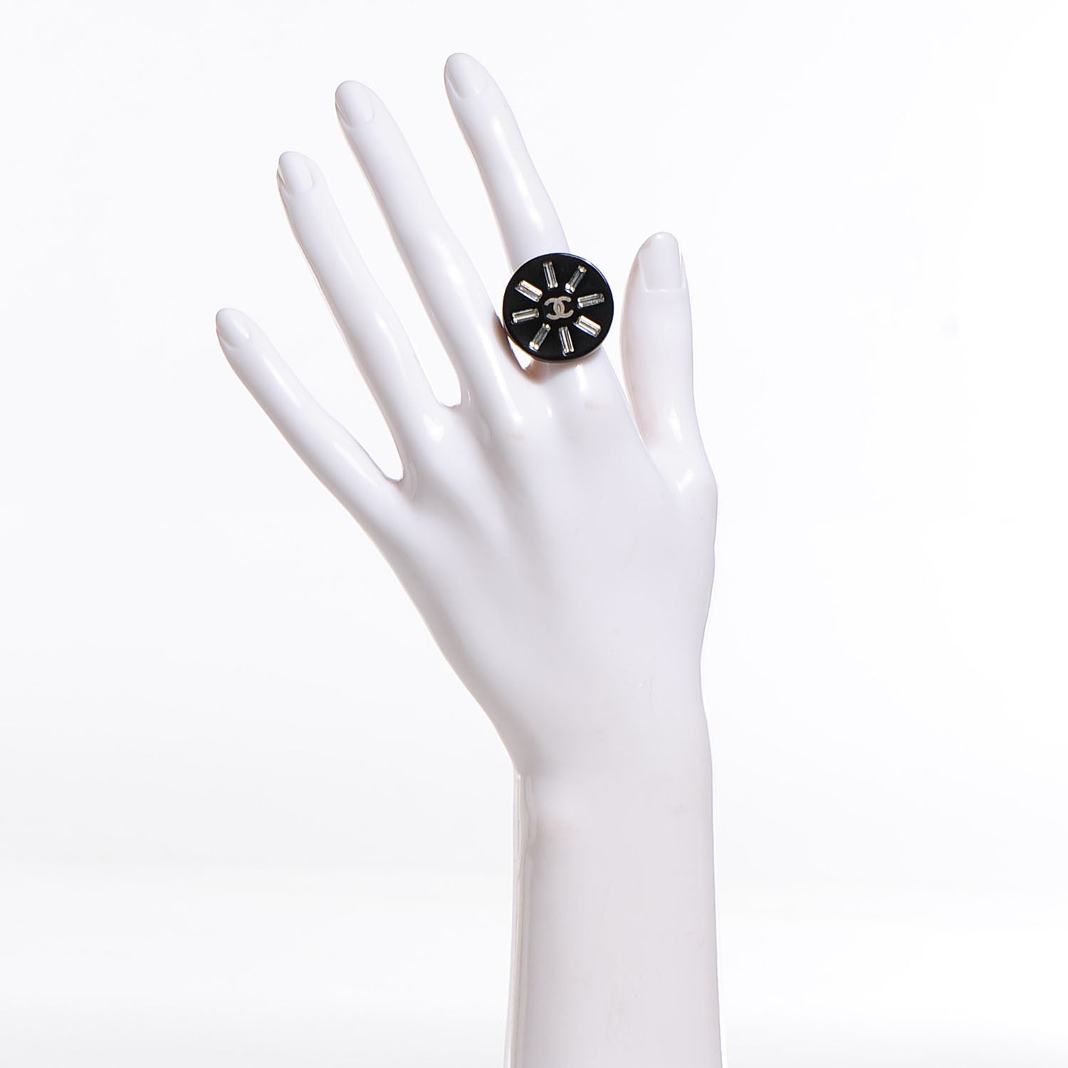 Chanel Resin Crystal CC Ring 54 6.75 Black 2 of 4