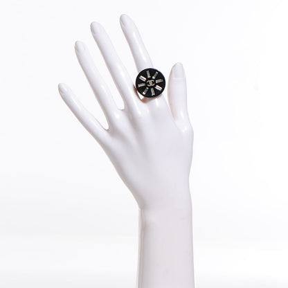 Chanel Resin Crystal CC Ring 54 6.75 Black 2 of 4