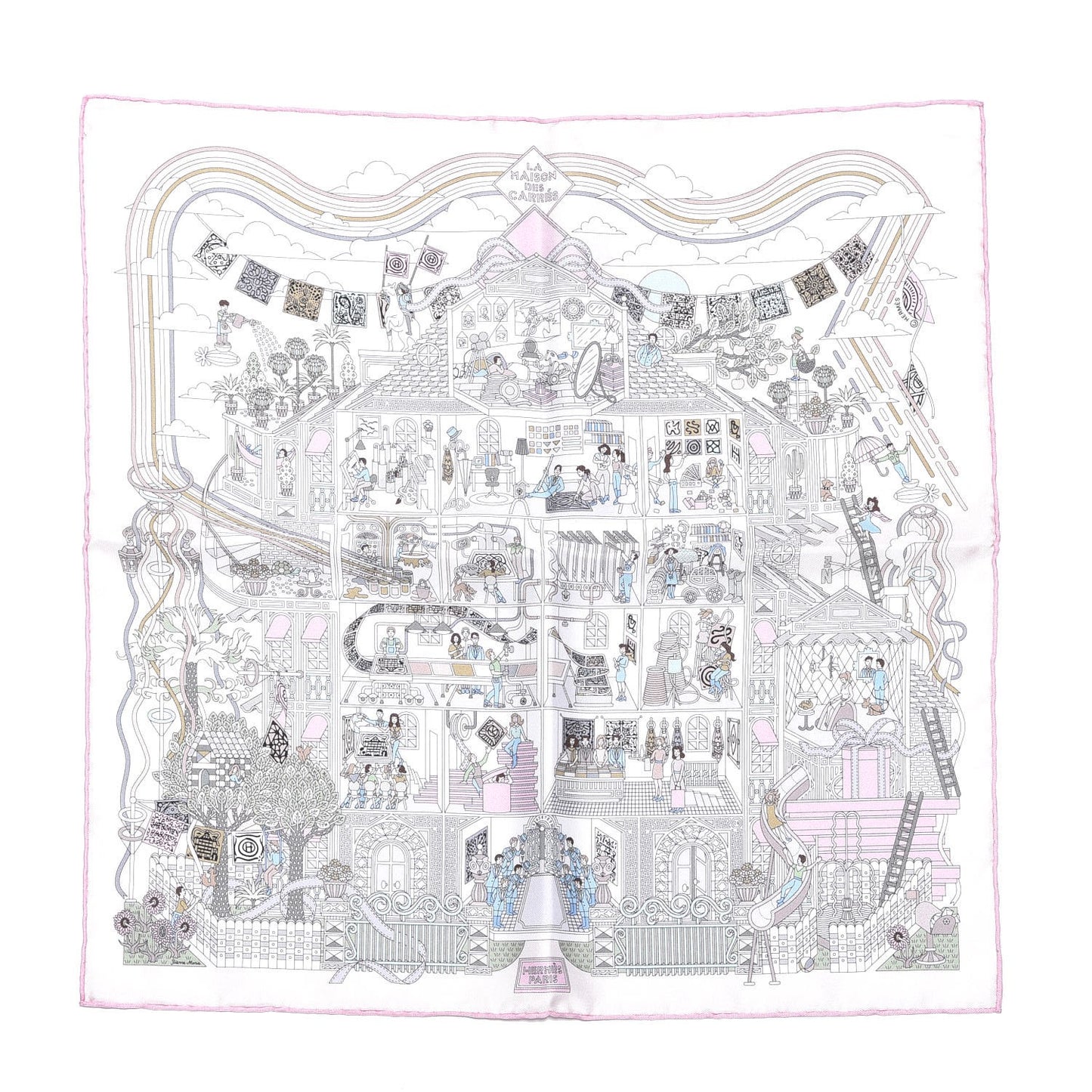 Silk La Maizeon Des Carres Pocket Square Scarf Creme Aqua Rose Pale