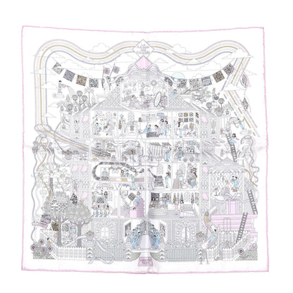 Hermes Silk La Maizeon Des Carres Pocket Square Scarf Creme Aqua Rose Pale 1 of 6