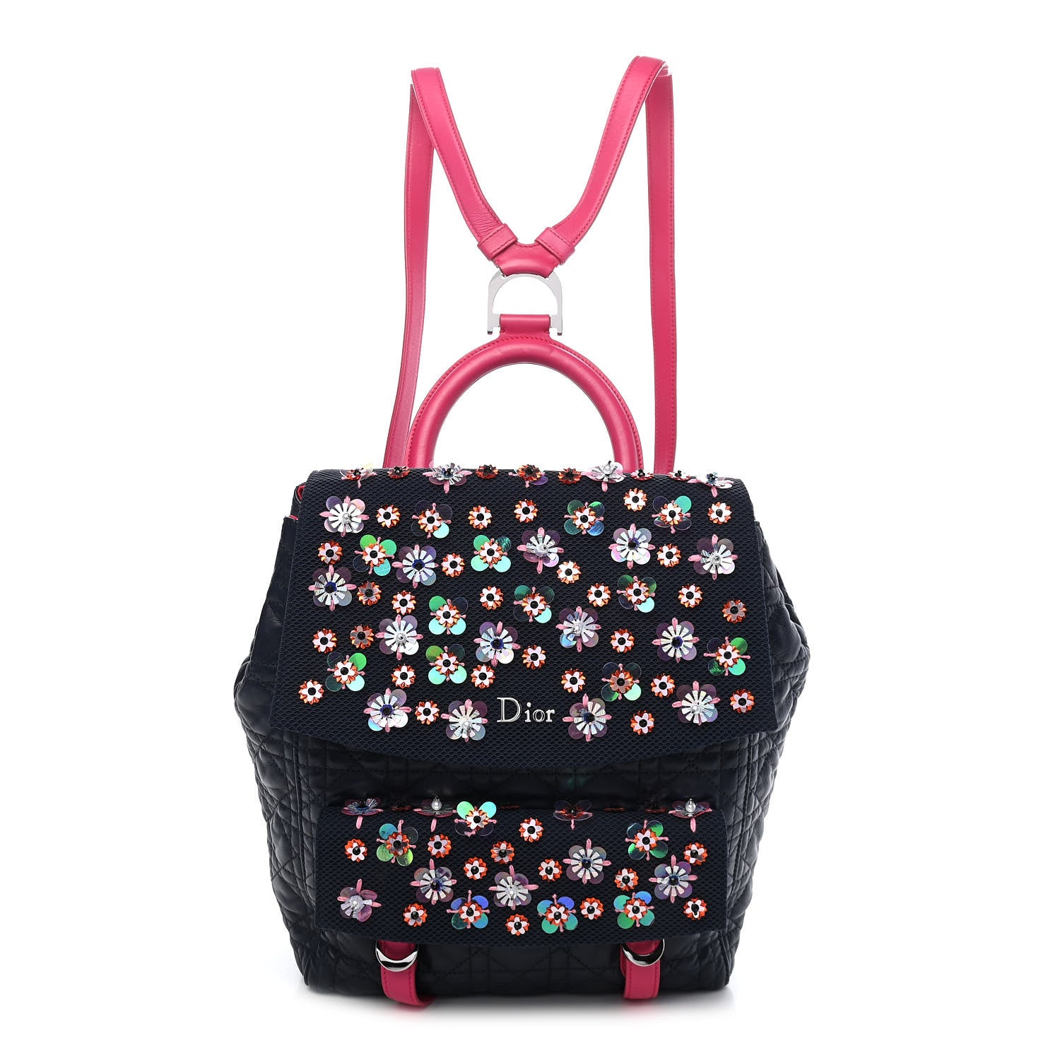 Christian Dior Lambskin Mesh Cannage Embroidered Stardust Backpack Navy Pink 1 of 8