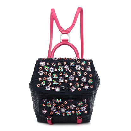 Christian Dior Lambskin Mesh Cannage Embroidered Stardust Backpack Navy Pink 1 of 8