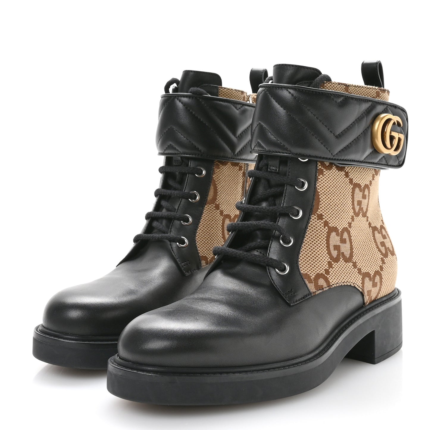Flores Calfskin Monogram Maxi GG Nappa Matelasse Double G 40mm Ankle Boots 40.5 Black Camel Ebony
