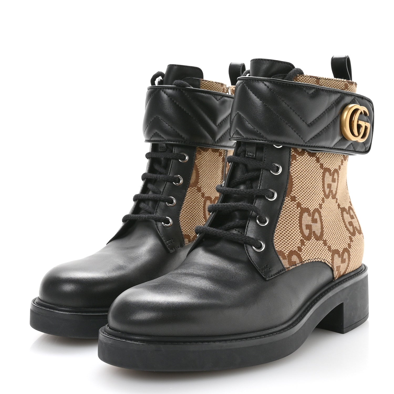 Gucci Flores Calfskin Monogram Maxi GG Nappa Matelasse Double G 40mm Ankle Boots 40.5 Black Camel Ebony 4 of 8