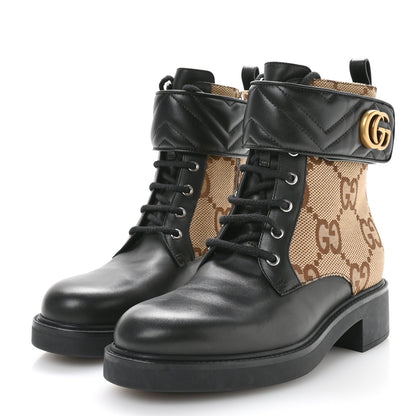 Gucci Flores Calfskin Monogram Maxi GG Nappa Matelasse Double G 40mm Ankle Boots 40.5 Black Camel Ebony 4 of 8
