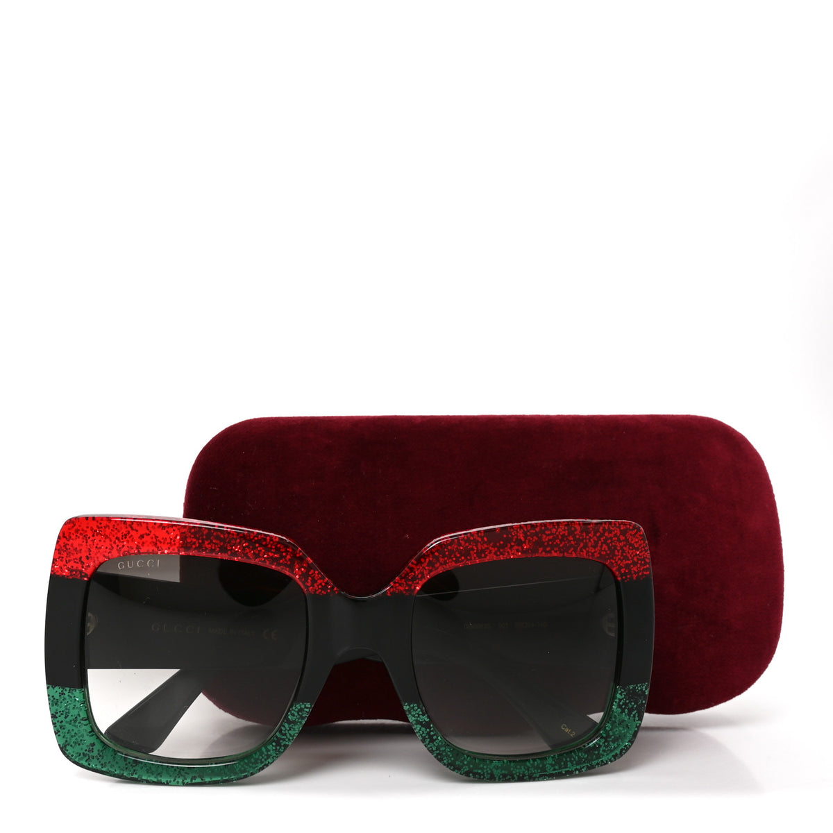 Gucci Acetate Square Frame Sunglasses GG0083S Glitter Red Black Green 7 of 7