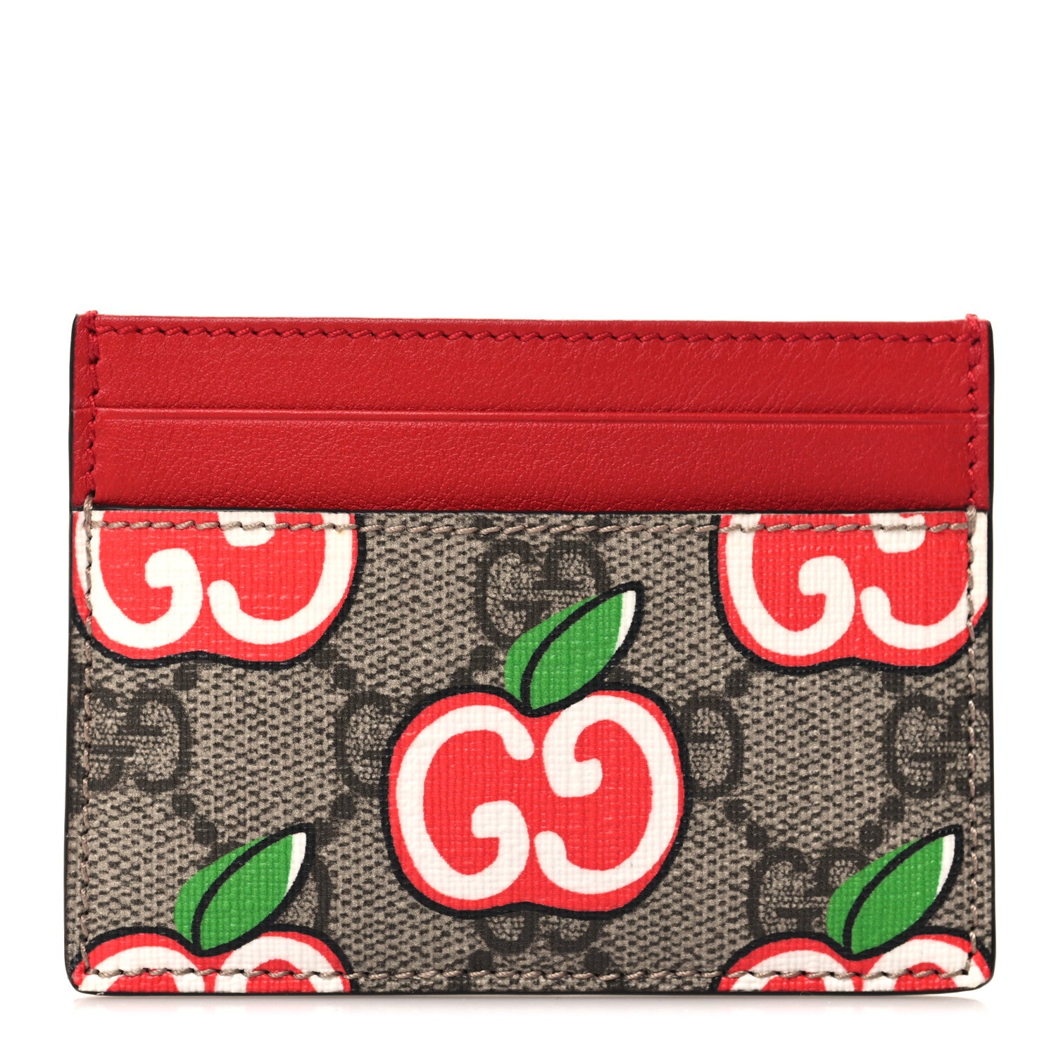 Gucci GG Supreme Monogram Apple Card Holder Beige Multicolor Lobster Red 1 of 7