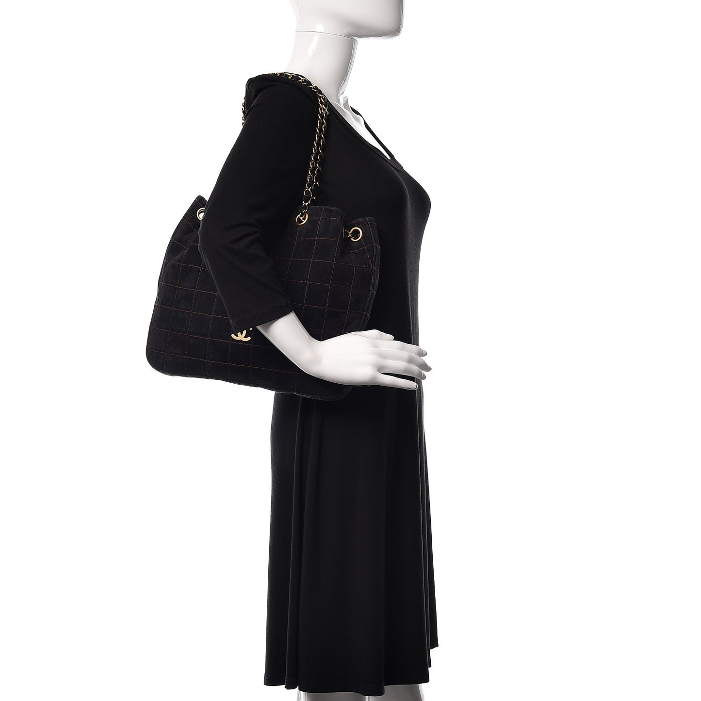 Suede Stitched Shoulder Bag Black