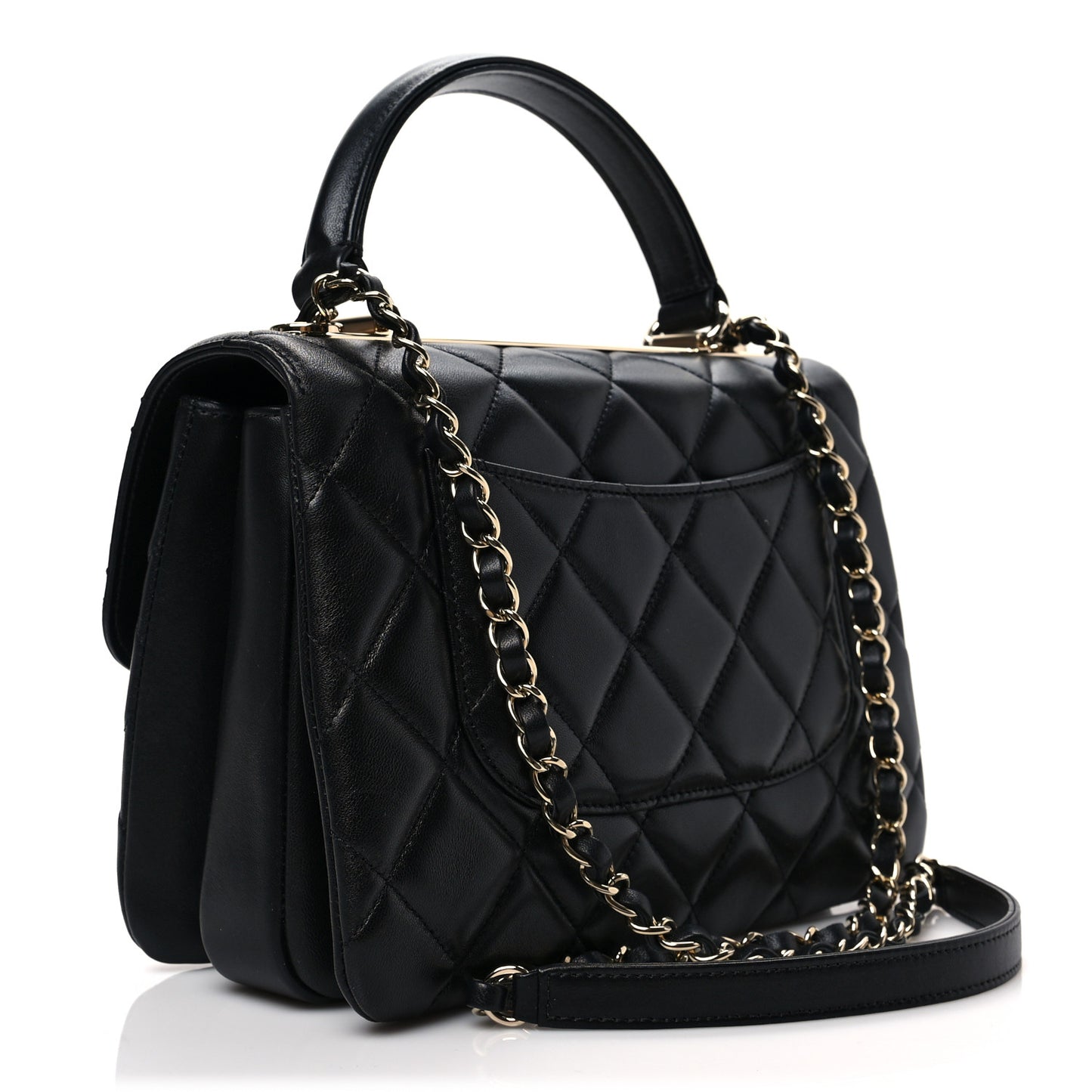 Lambskin Quilted Small Trendy CC Dual Handle Flap Bag Black