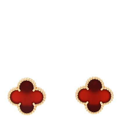 Van Cleef & Arpels 18K Yellow Gold Carnelian Vintage Alhambra Earrings 1 of 6
