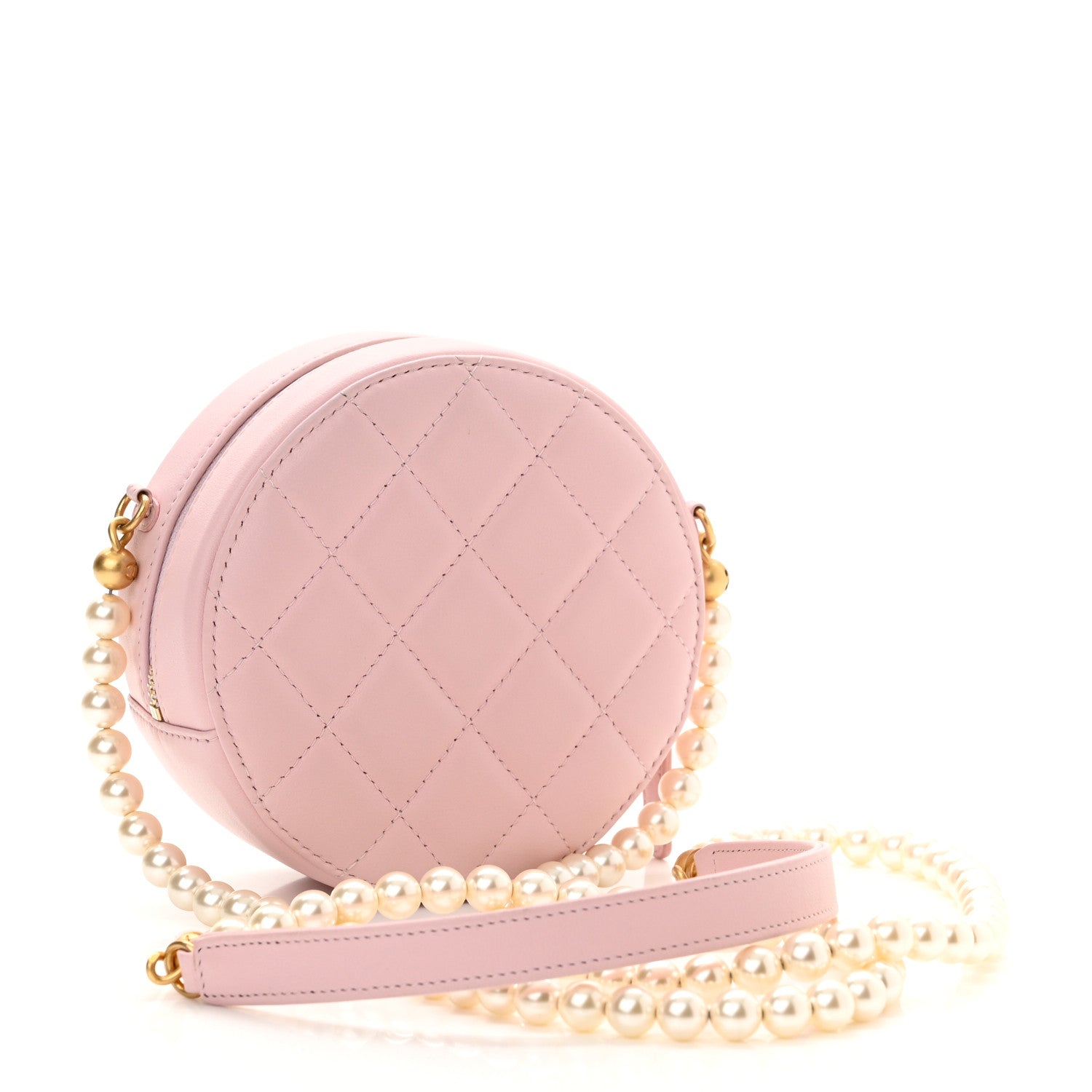 Chanel Calfskin Quilted Pearl Round Clutch With Chain Light Pink 3 of 11
