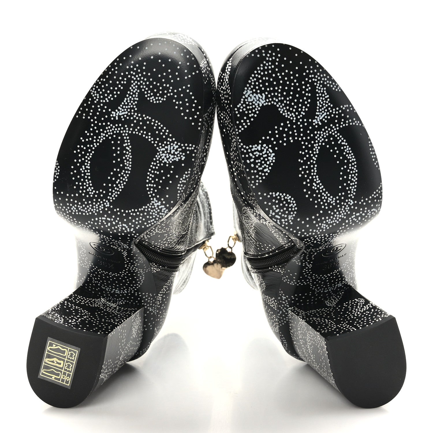 Chanel Calfskin Camellia Printed Ankle Boots 36.5 Black White 5 of 8
