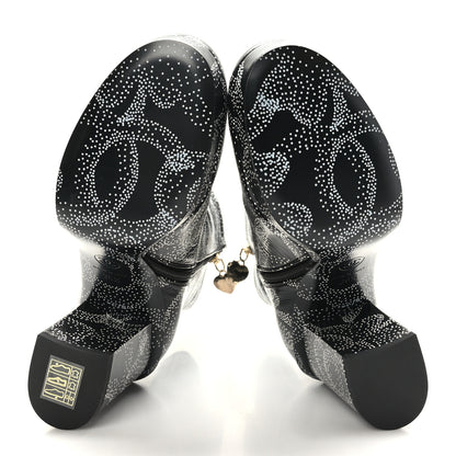 Chanel Calfskin Camellia Printed Ankle Boots 36.5 Black White 5 of 8