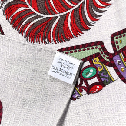 Hermes Cashmere Silk Sous L Egide De Mars Shawl 140 Gris Chine Bordeaux 2 of 5