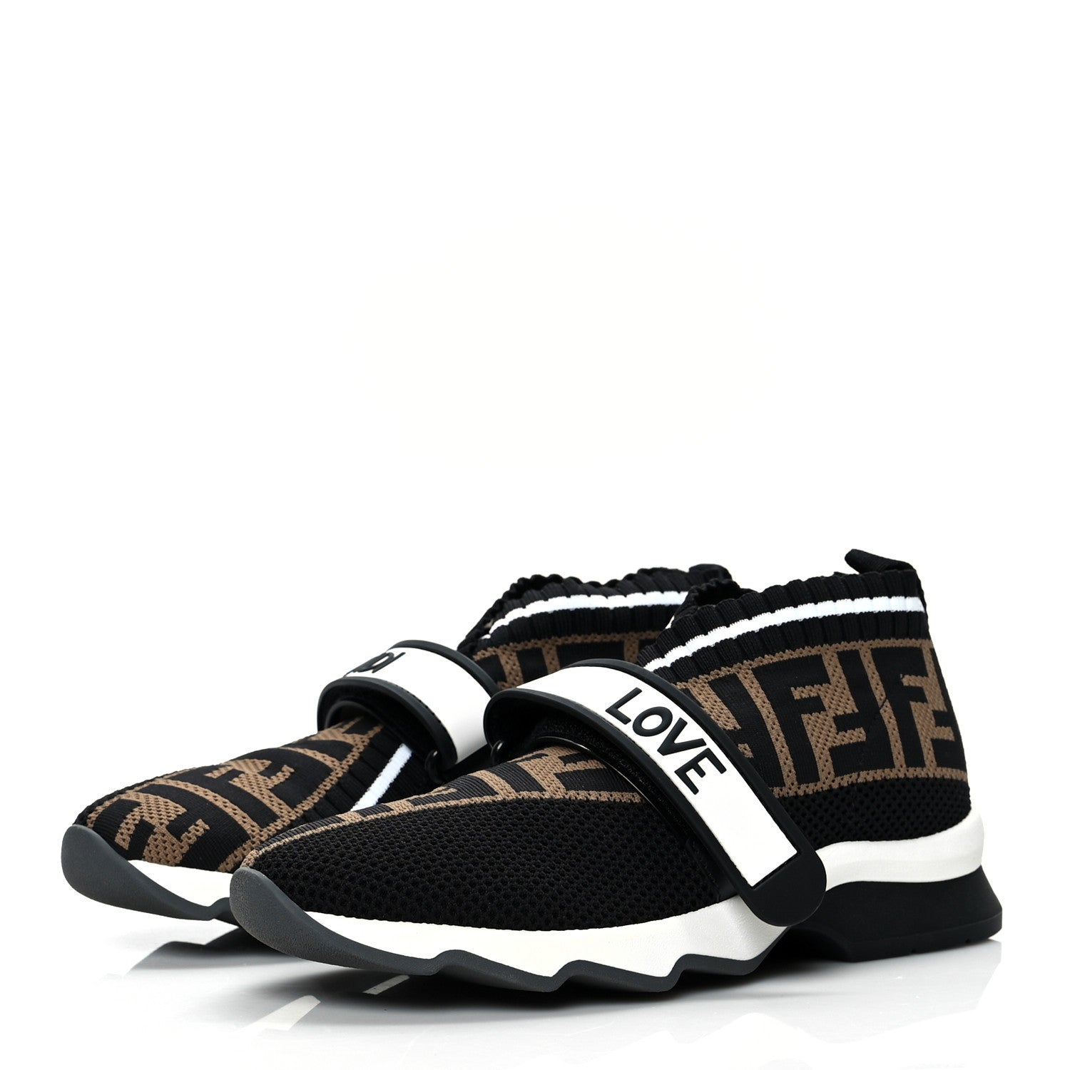 Fendi Stretch Yarn FF Stiff Band Rockoko Sneakers 35.5 Black White Tobacco 3 of 7