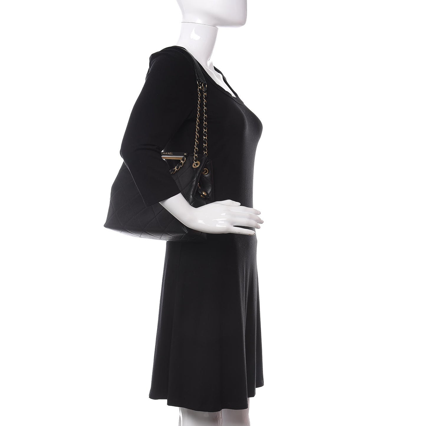 Caviar Quilted Large A Real Catch Shopping Bag Black