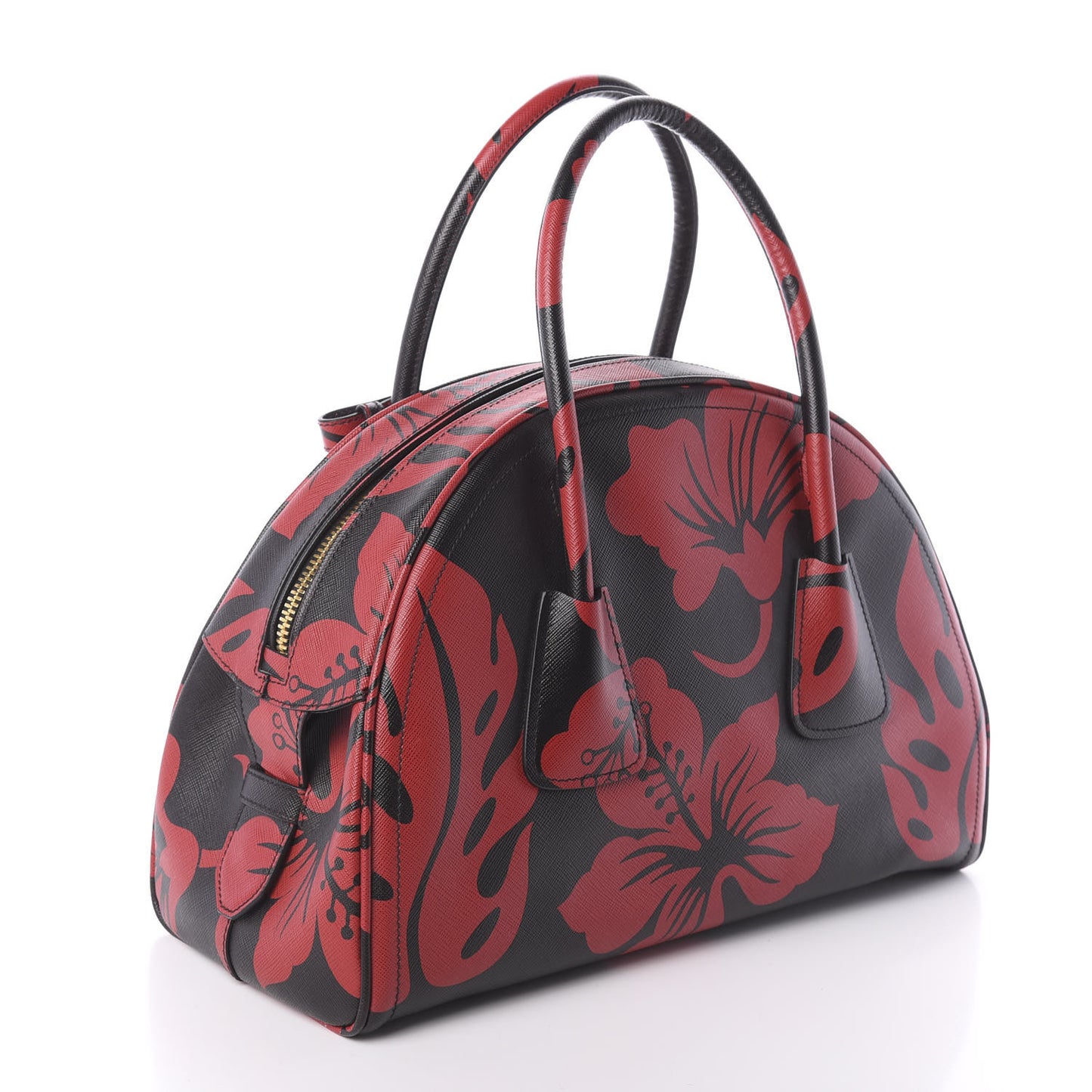 Saffiano Hibiscus Print Bowling Bag Rosso