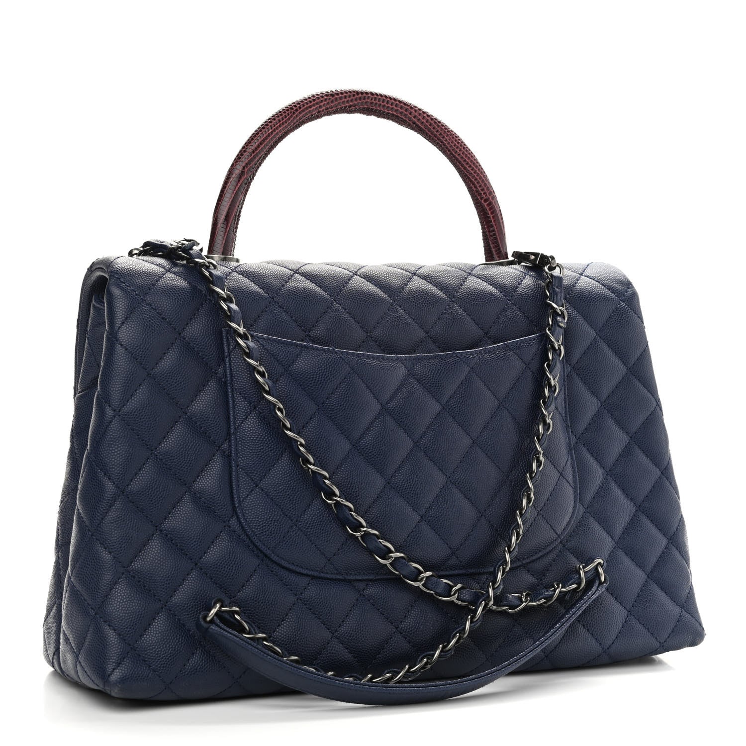 Chanel Caviar Lizard Quilted Medium Coco Handle Flap Blue 3 of 11