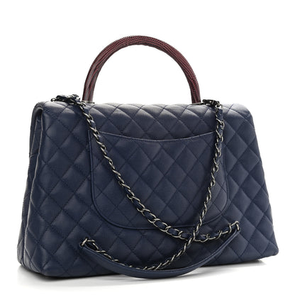 Chanel Caviar Lizard Quilted Medium Coco Handle Flap Blue 3 of 11