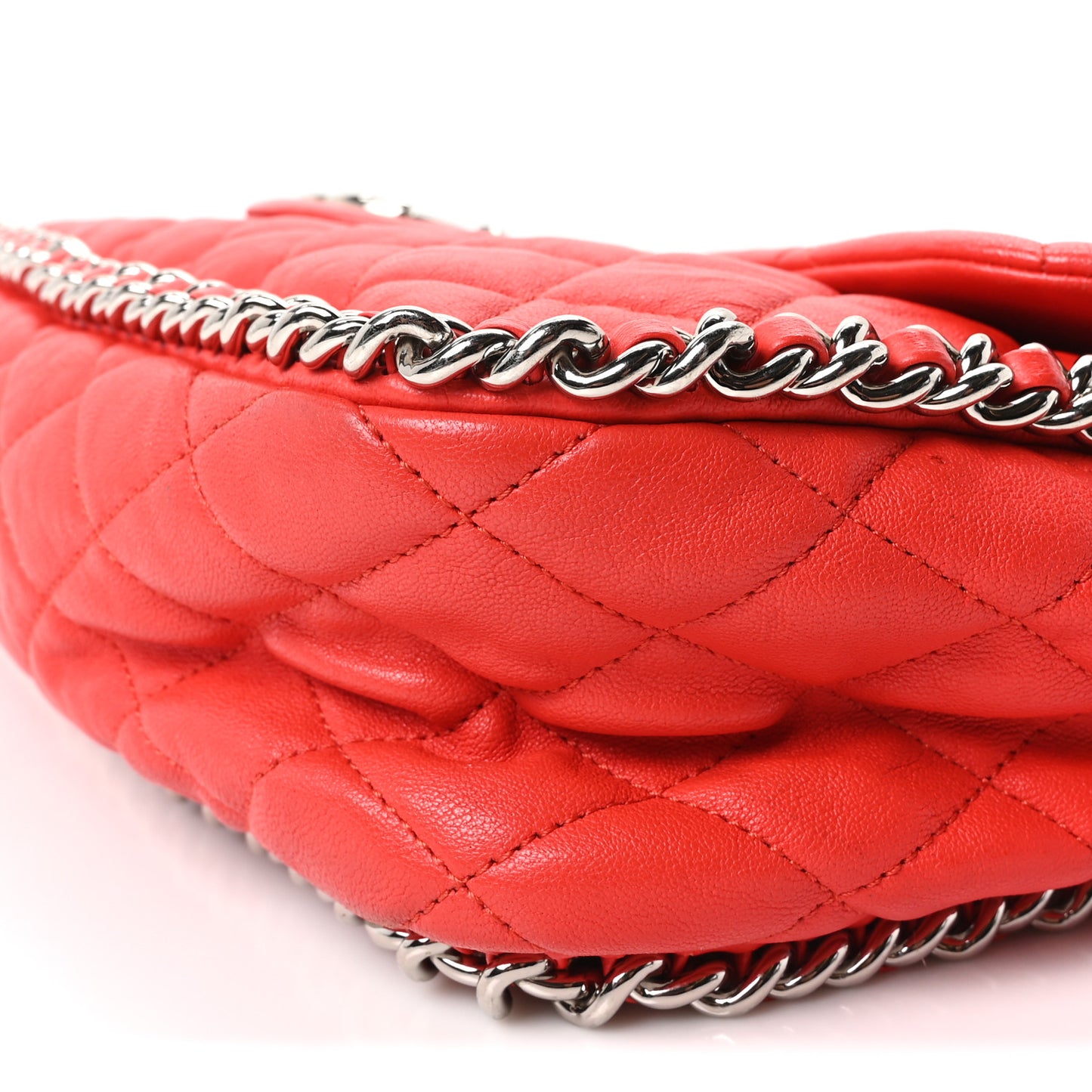 Washed Lambskin Quilted Maxi Chain Around Flap Red