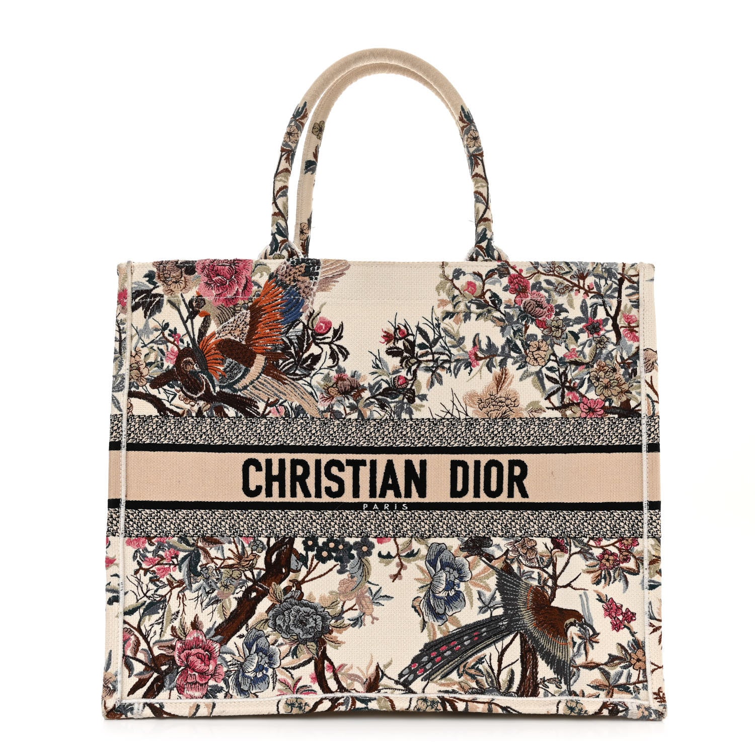 Christian Dior Canvas Embroidered Large Jardin D'Hiver Book Tote Latte Multicolor 1 of 15