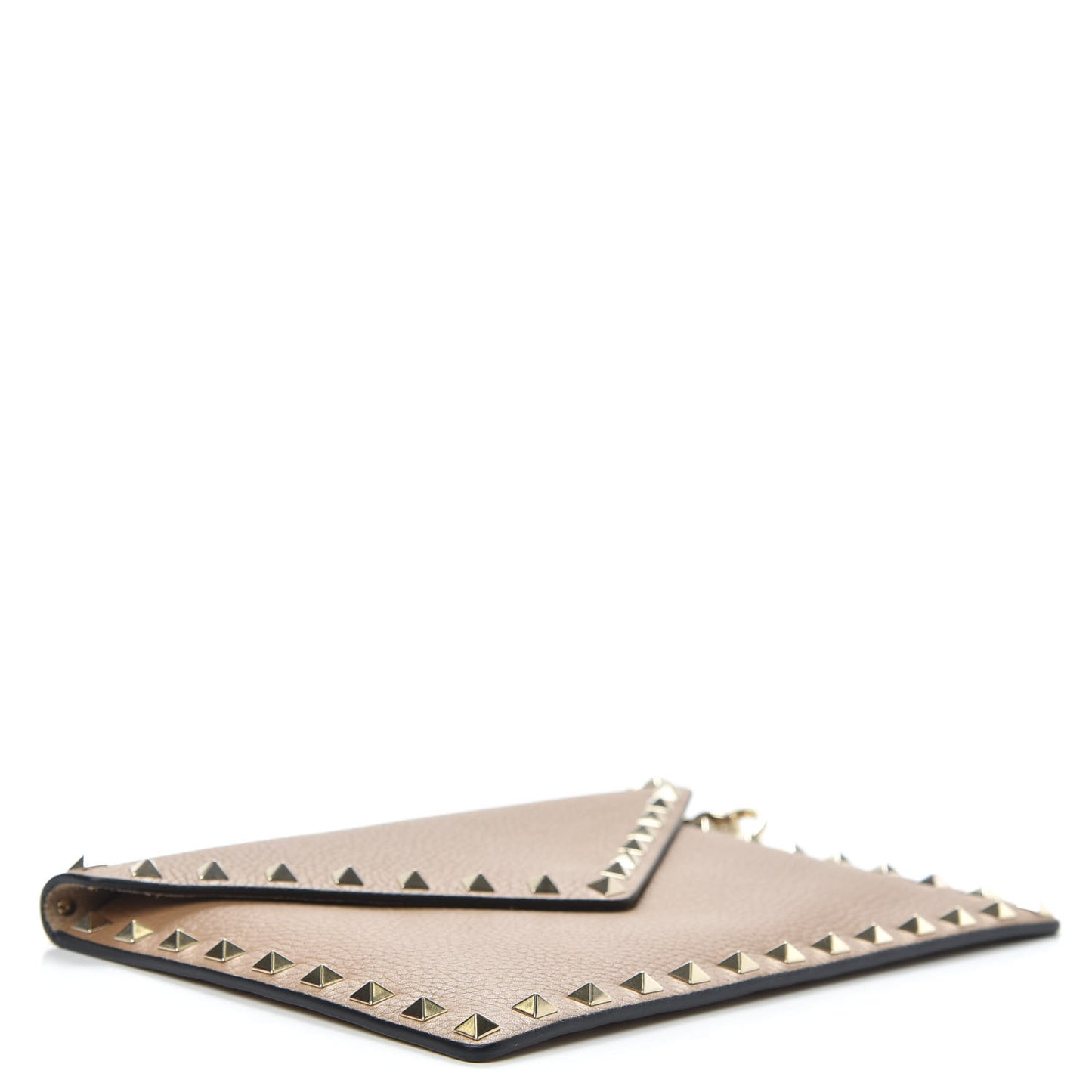 Pebbled Calfskin Medium Rockstud Envelope Flat Wristlet Pouch Deep Alpaca