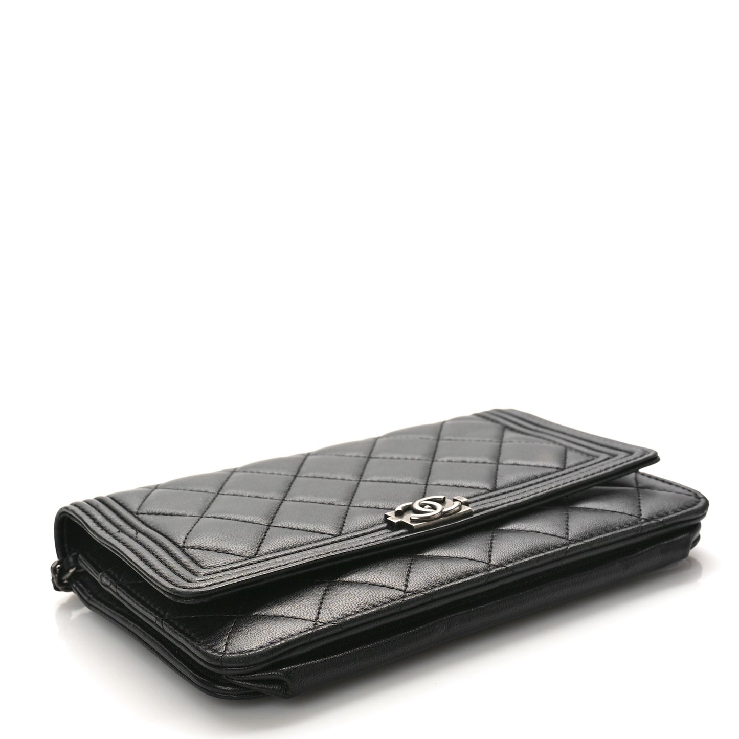 Lambskin Quilted Boy Wallet On Chain WOC Black