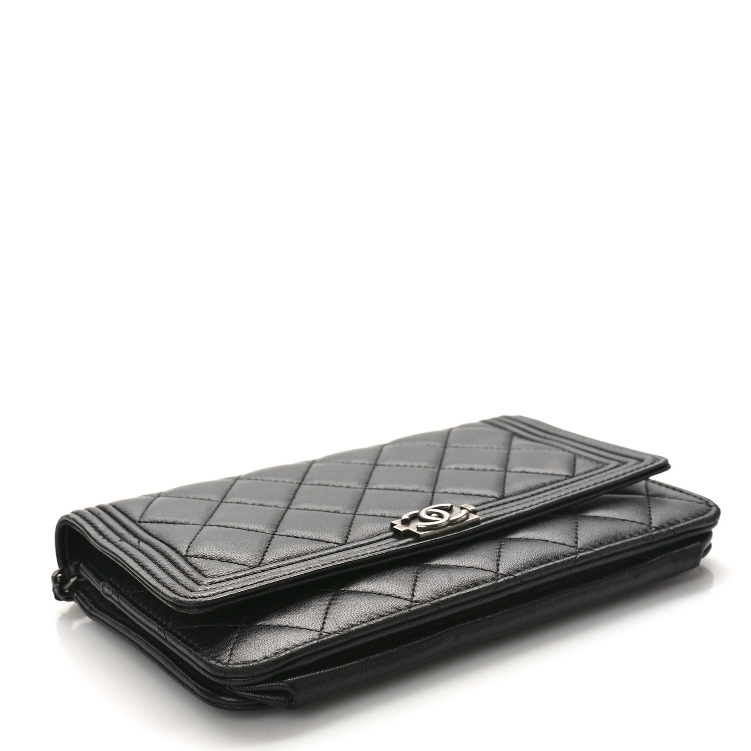 Chanel Lambskin Quilted Boy Wallet On Chain WOC Black 4 of 11