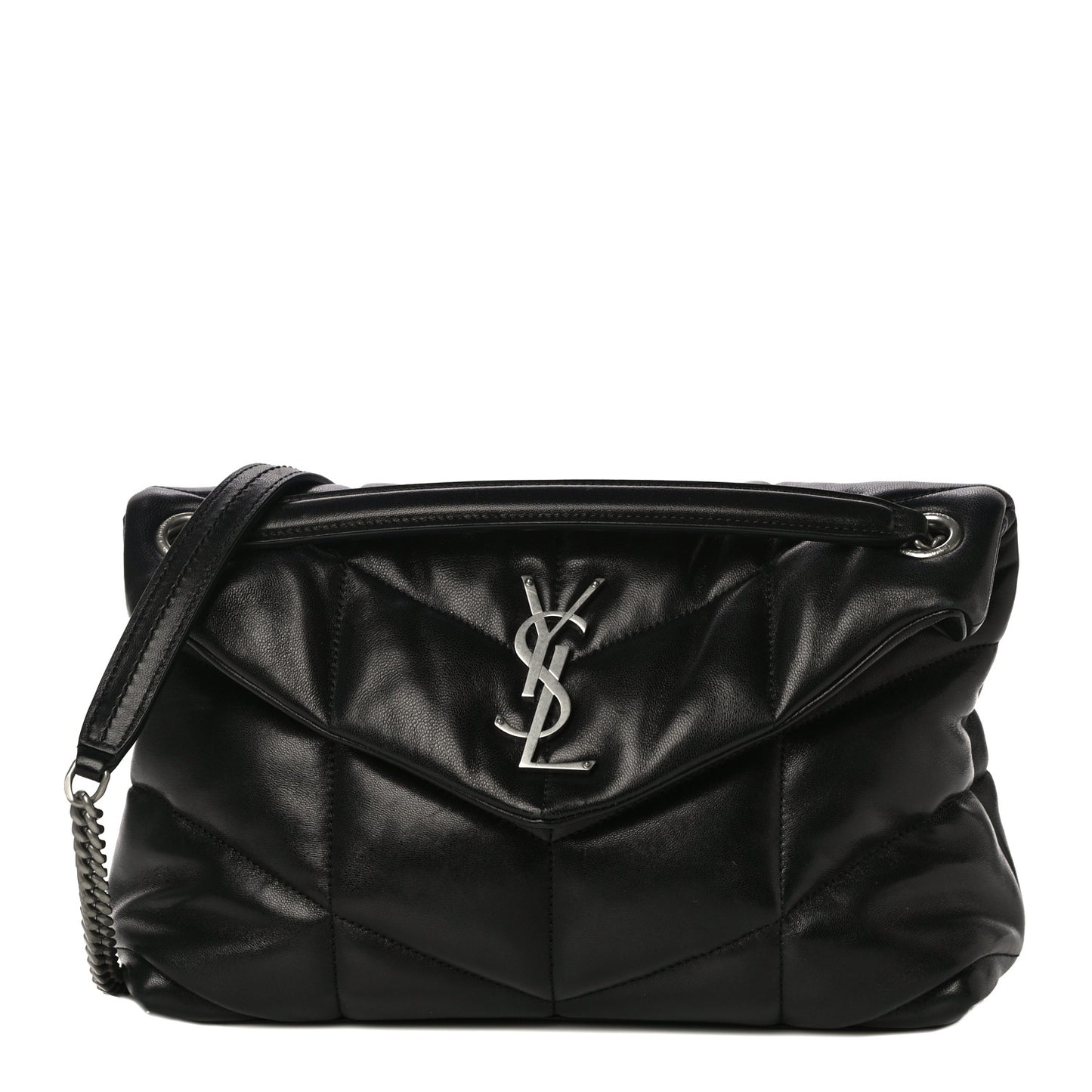 Lambskin Quilted Small Loulou Puffer Monogram Chain Satchel Black