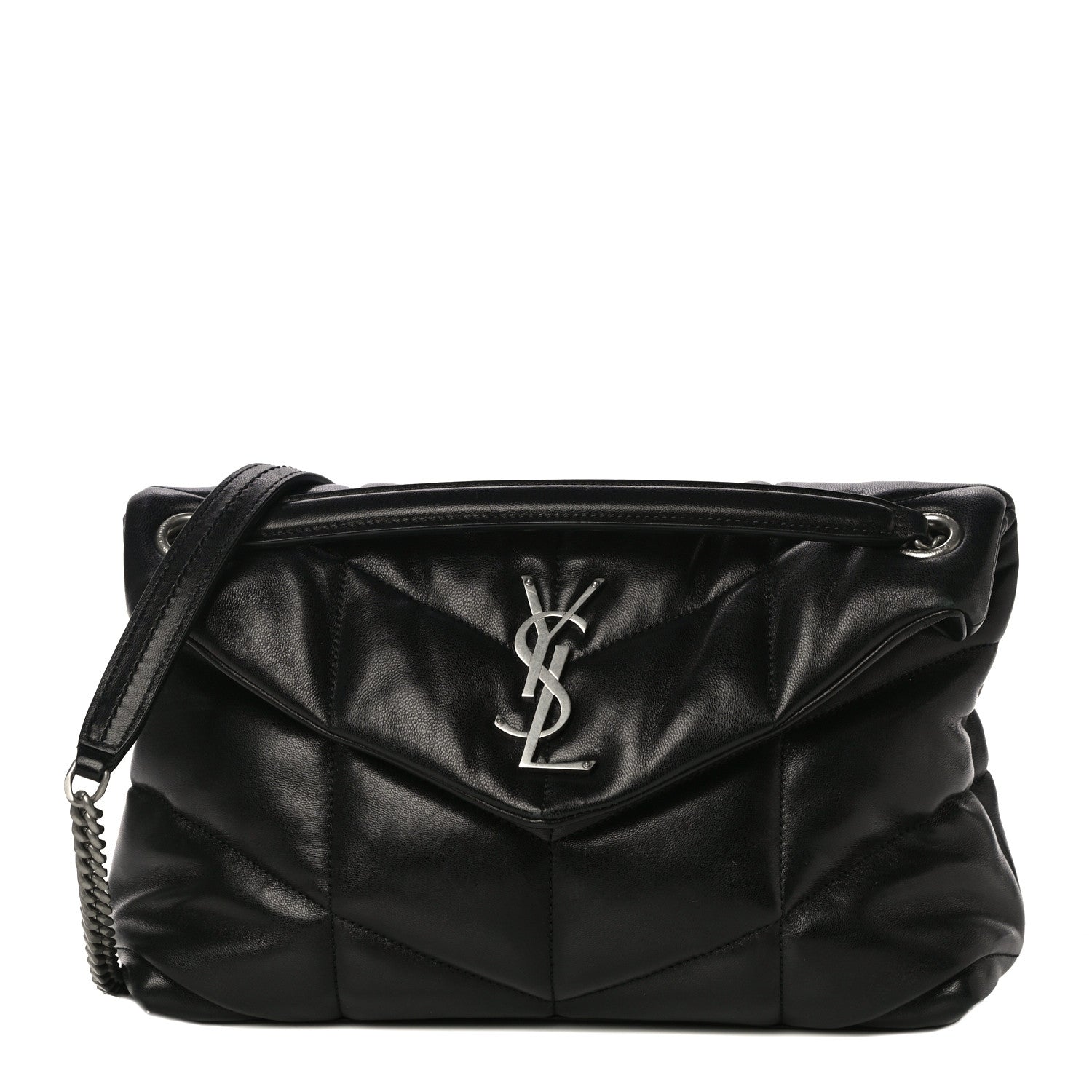 Saint Laurent Lambskin Quilted Small Loulou Puffer Monogram Chain Satchel Black 1 of 13