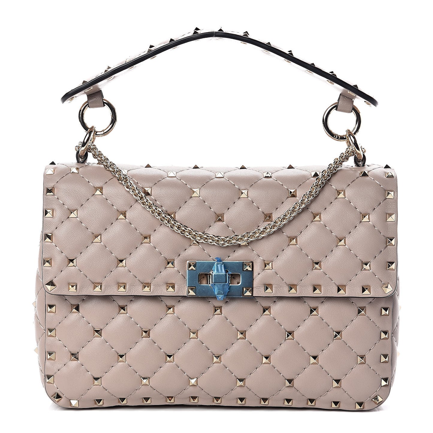 Lambskin Medium Rockstud Spike Shoulder Bag Poudre