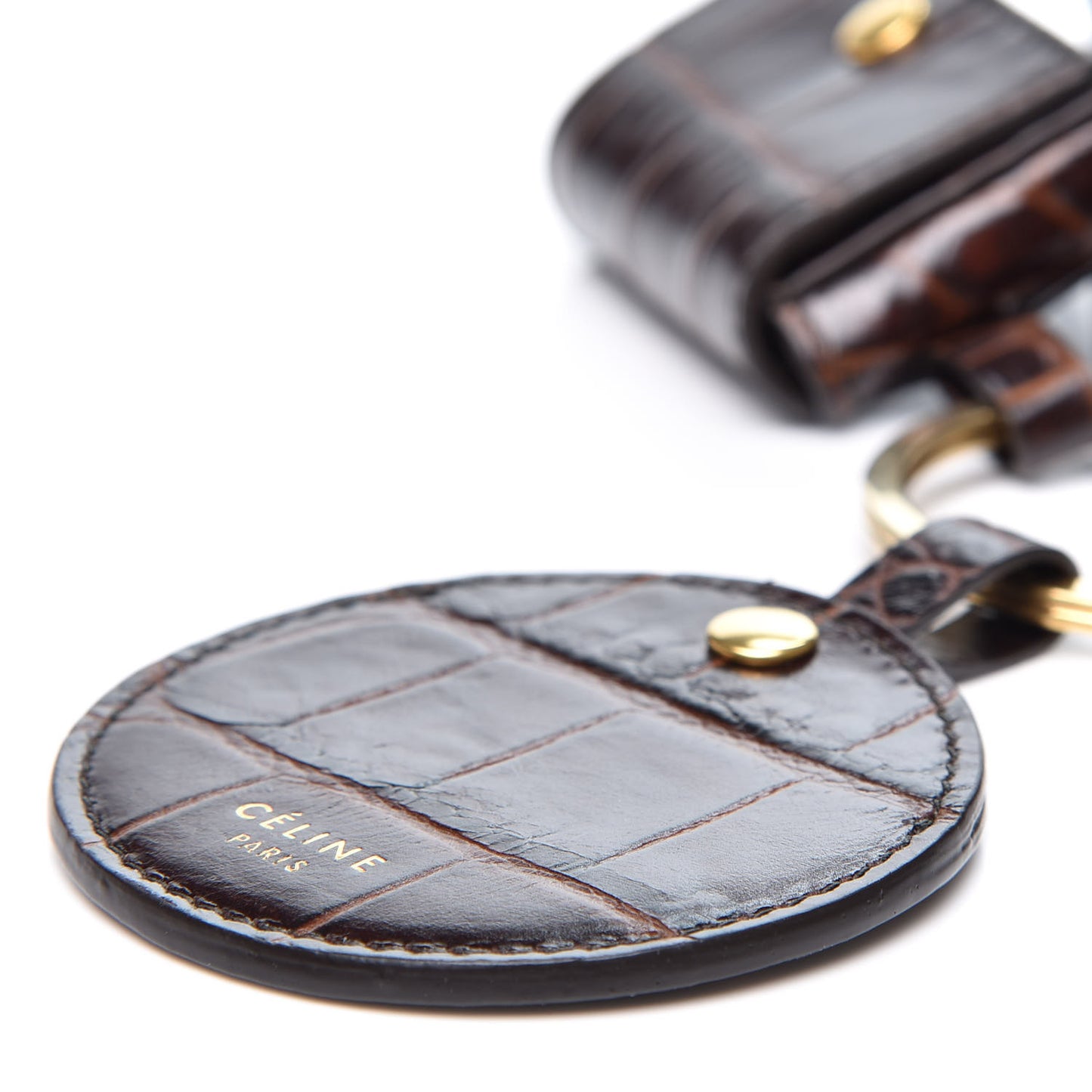 Alligator Calfskin Embossed Key Ring Wristlet Brown