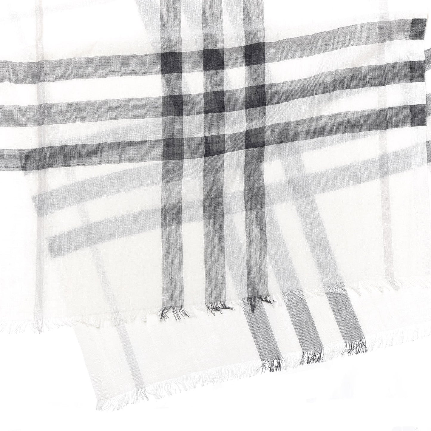 Wool Silk Gauze Giant Check Lightweight Scarf Natural White