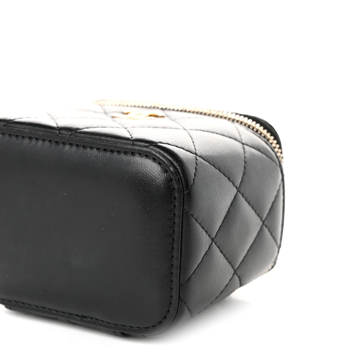 Lambskin Quilted Top Handle Mini Vanity Case With Chain Black