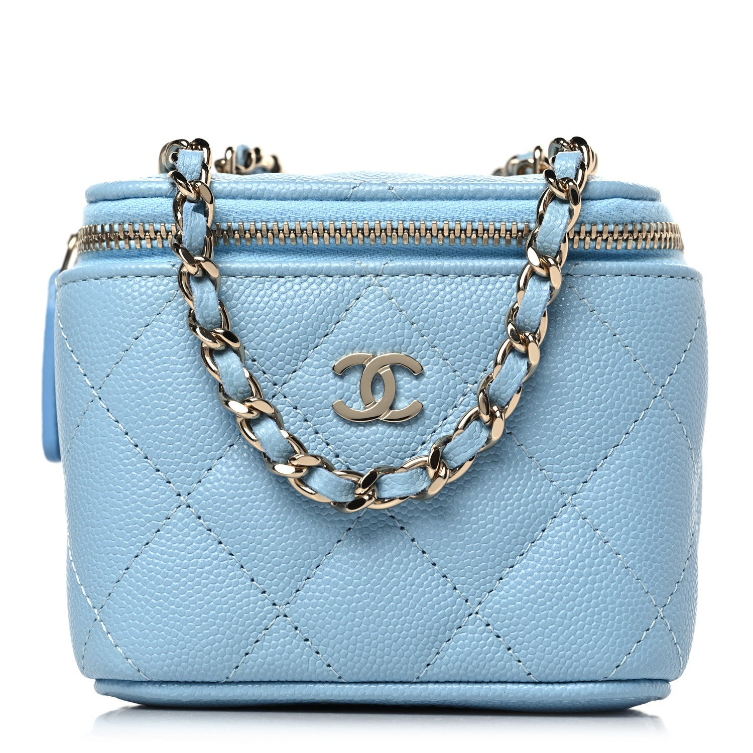 Chanel Caviar Quilted Mini Vanity Case With Chain Light Blue 1 of 9