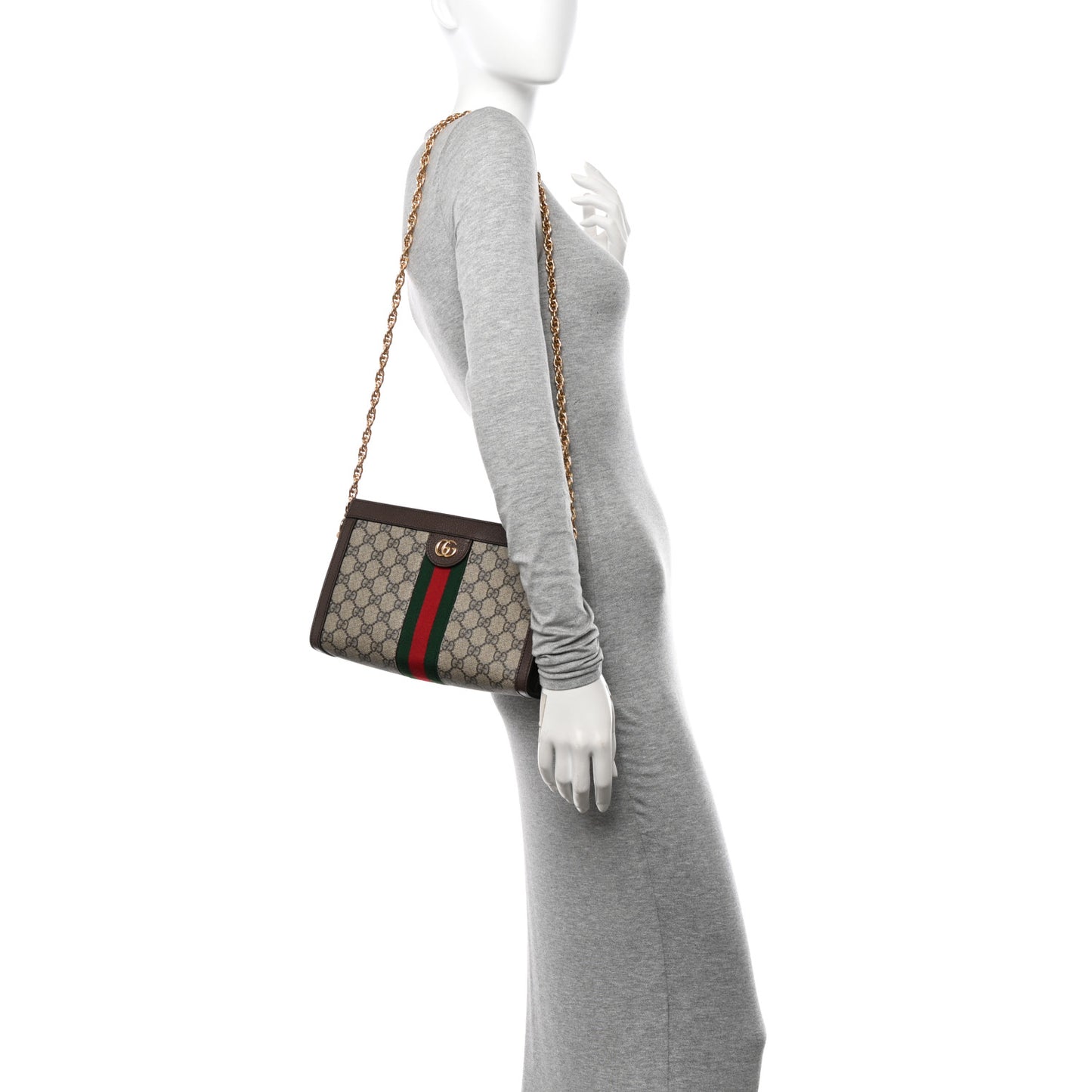 GG Supreme Monogram Web Small Ophidia Chain Shoulder Bag Brown