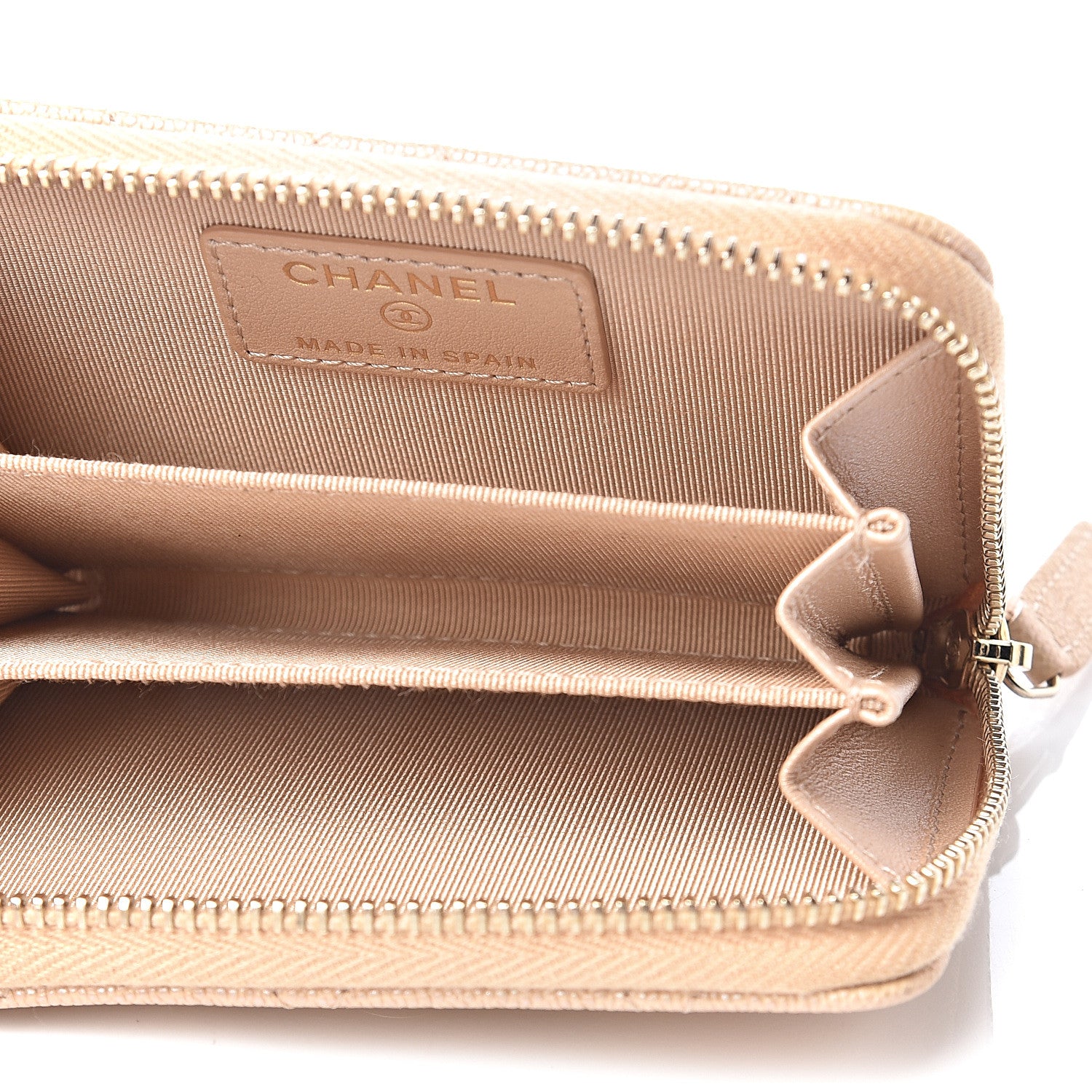 Chanel Iridescent Caviar Quilted Zip Around Coin Purse Beige 4 of 7