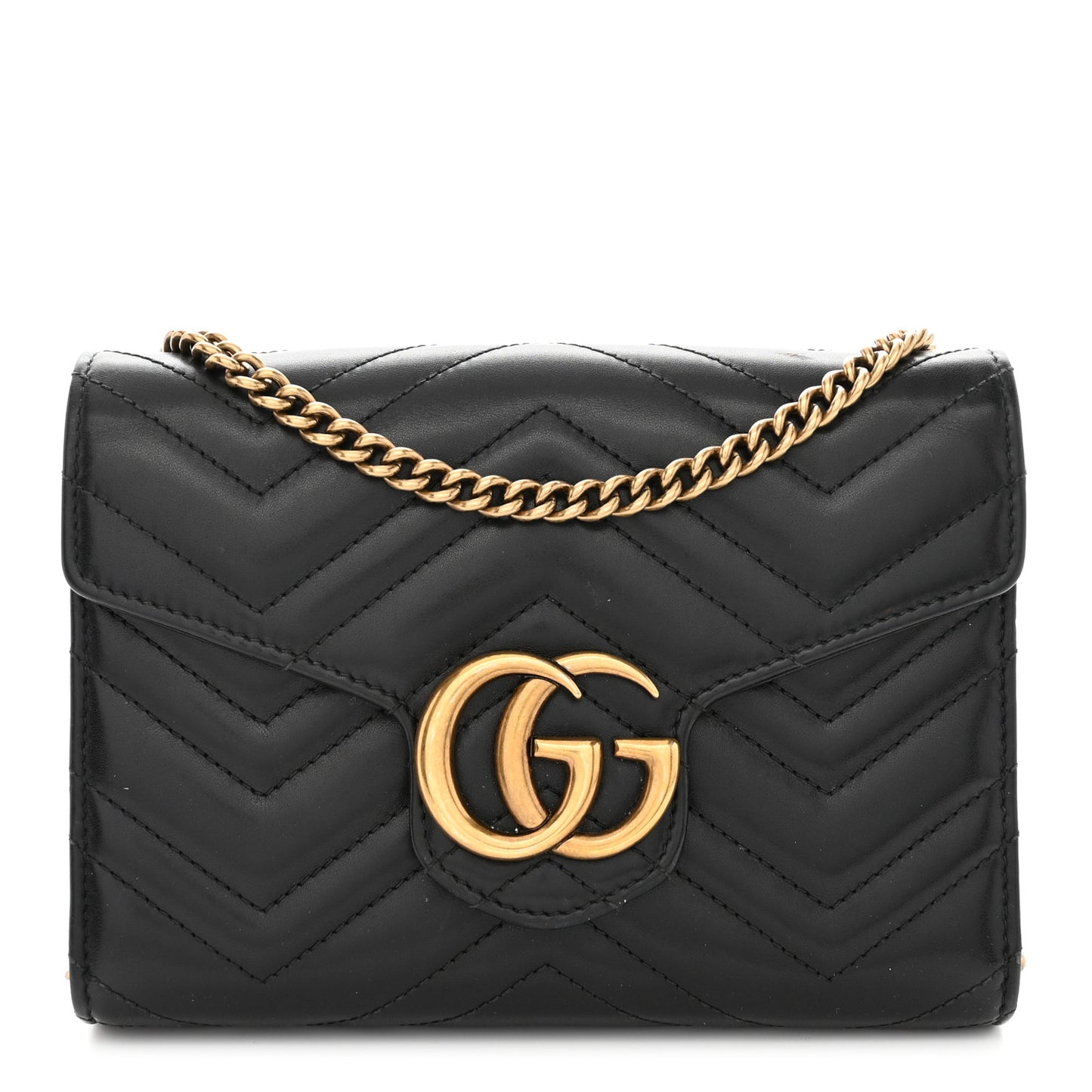 Calfskin Matelasse GG Marmont Chain Wallet Black