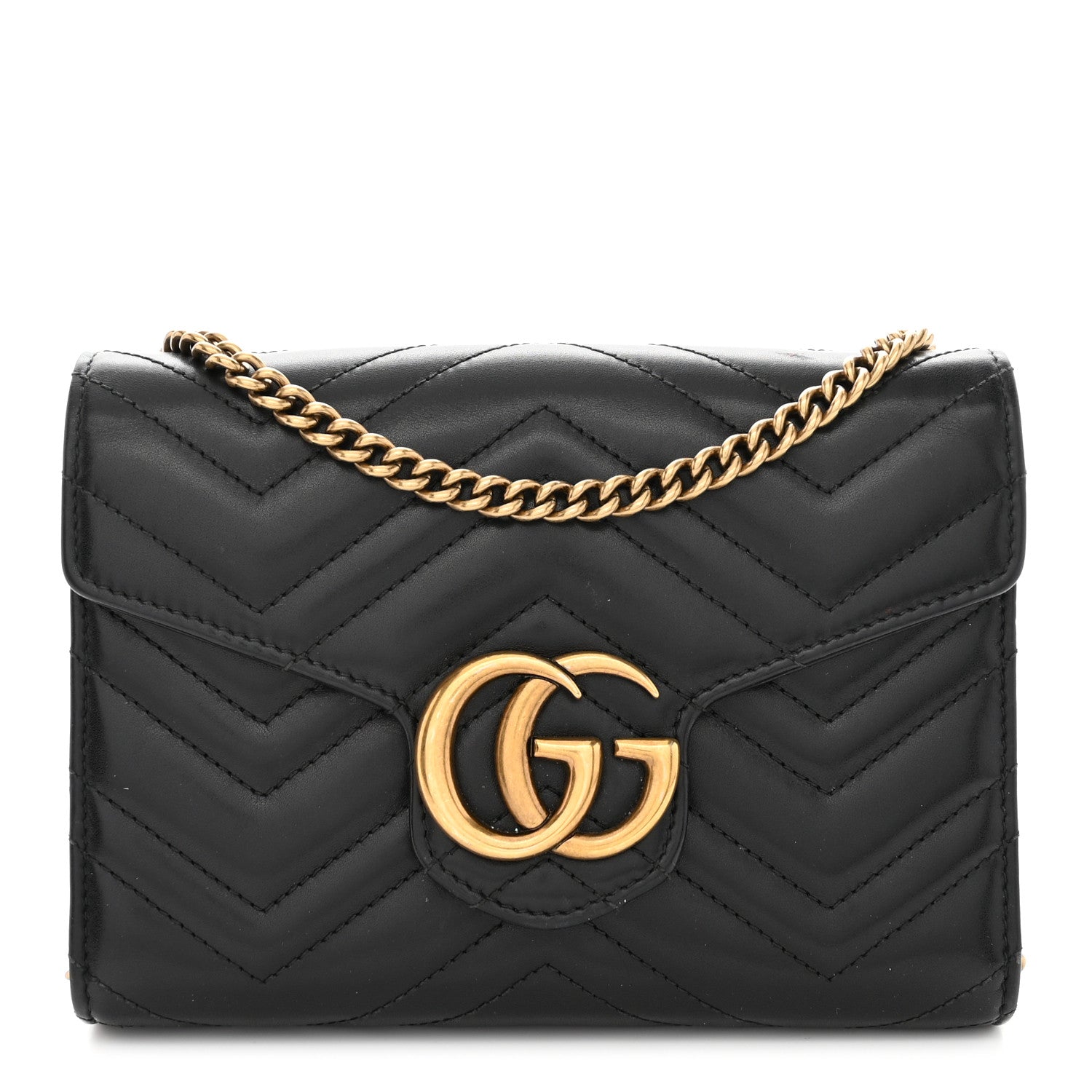 Gucci Calfskin Matelasse GG Marmont Chain Wallet Black 1 of 11