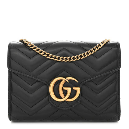 Gucci Calfskin Matelasse GG Marmont Chain Wallet Black 1 of 11