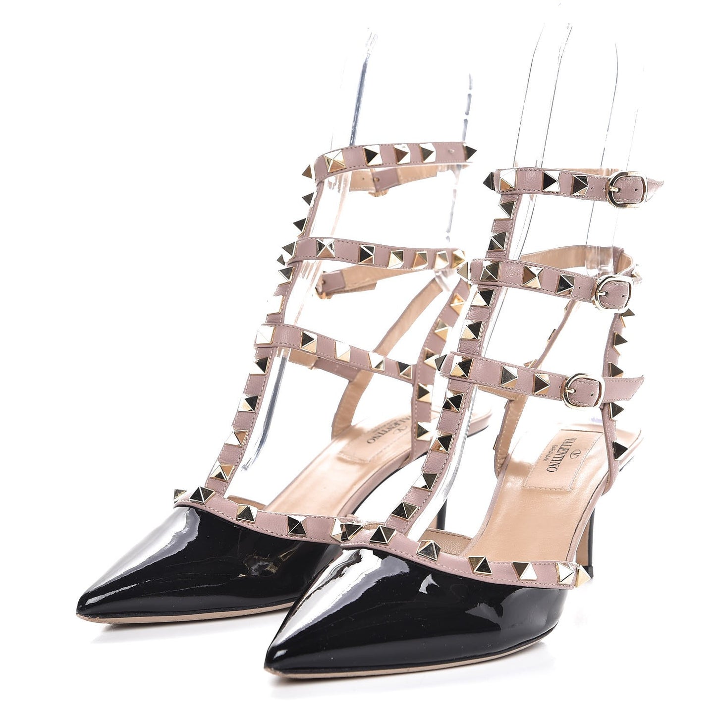 Patent Nappa Rockstud Ankle Strap 65mm Pumps 37 Black Poudre