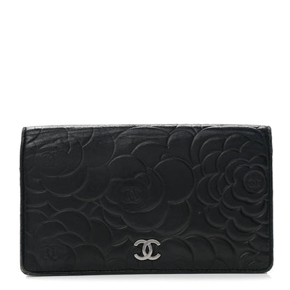 Chanel Lambskin Camellia Embossed Yen Wallet Black 1 of 13