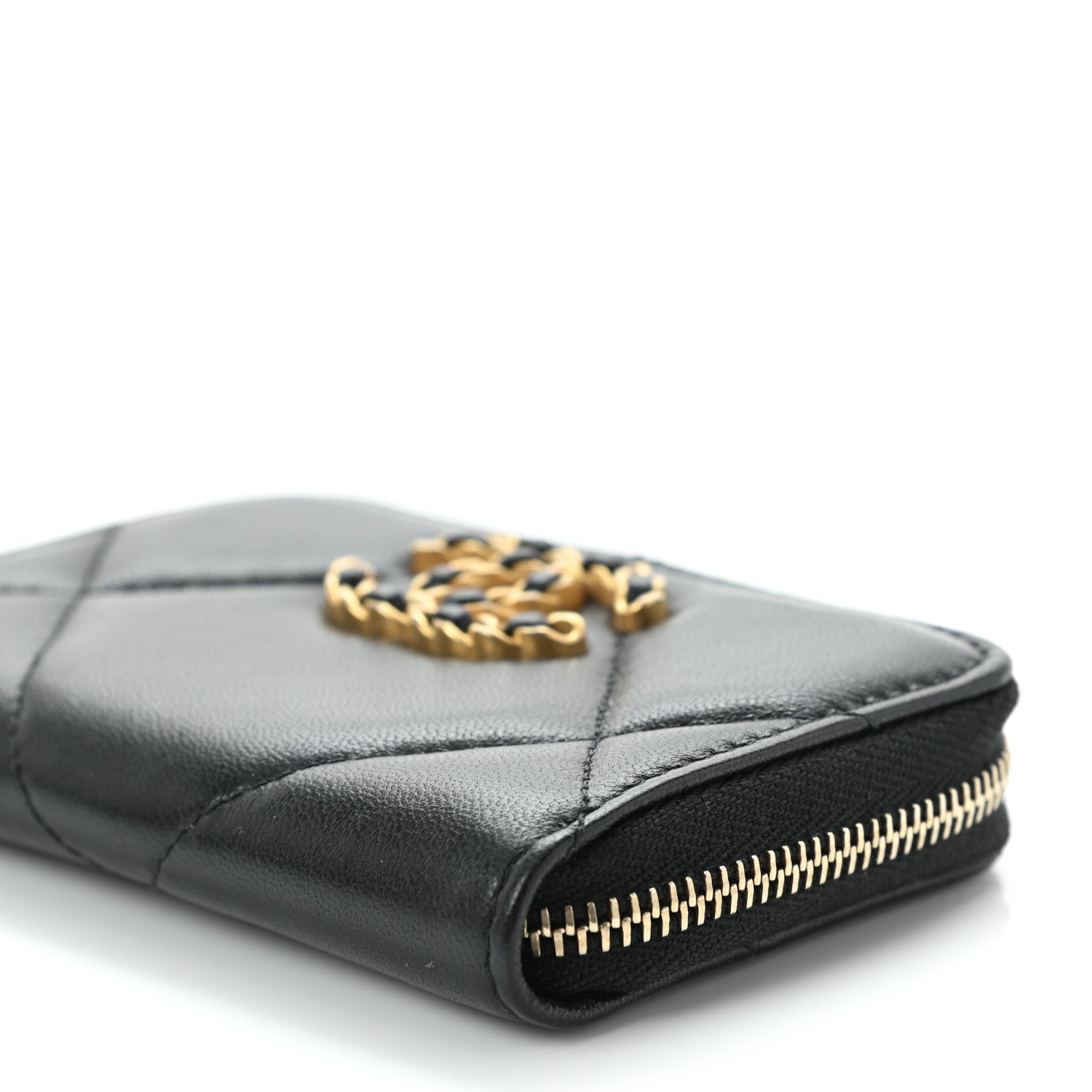 Chanel Lambskin Quilted Chanel 19 Zip Around Coin Purse Wallet Black 9 of 9