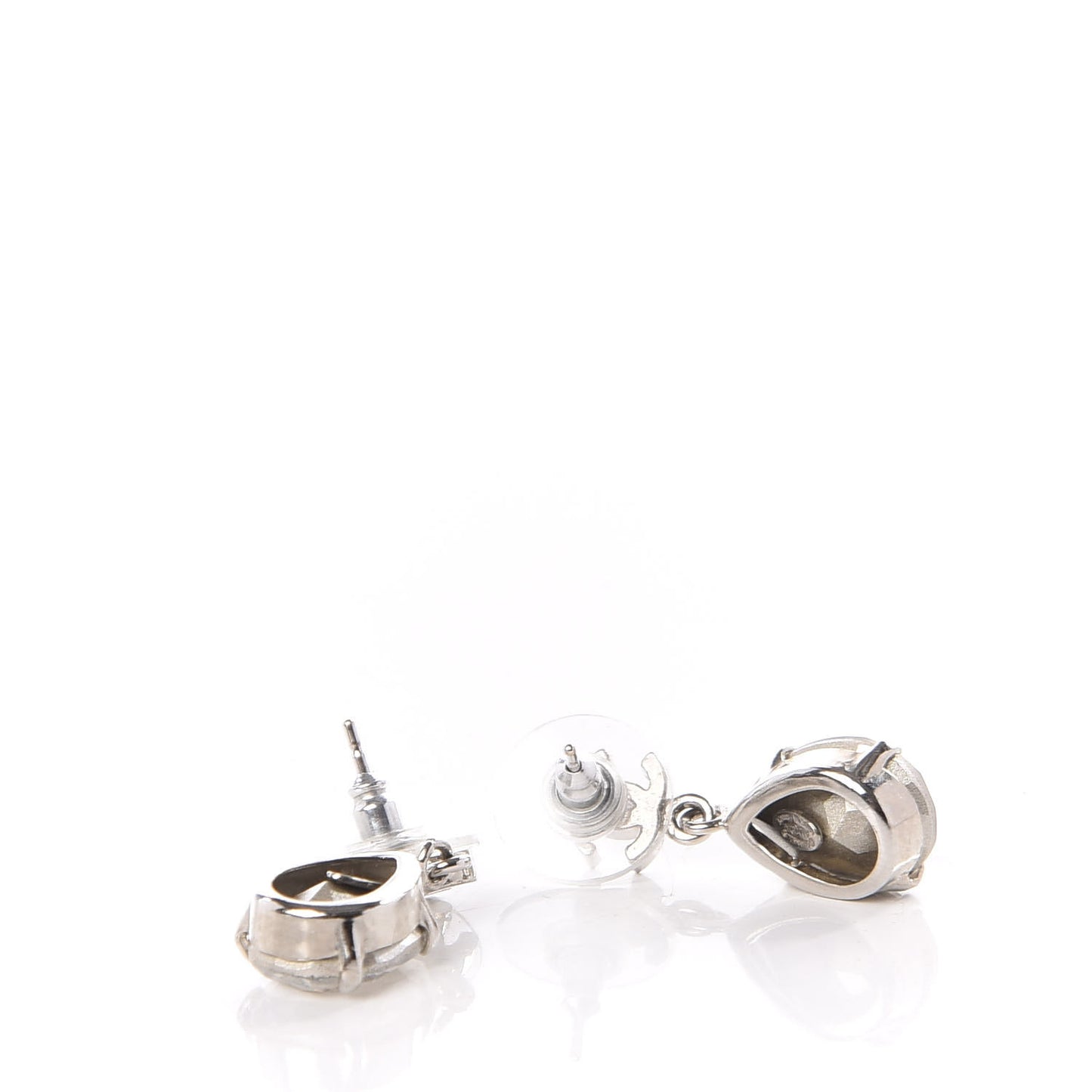 Crystal CC Tear Drop Earrings Silver