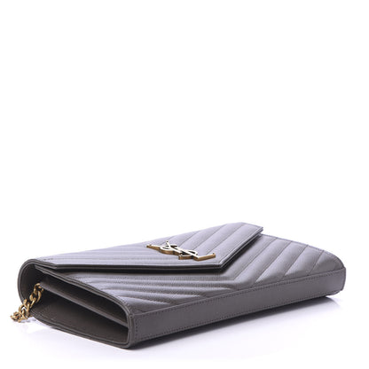 Saint Laurent Grain De Poudre Matelasse Chevron Monogram Chain Wallet Pebble 4 of 9