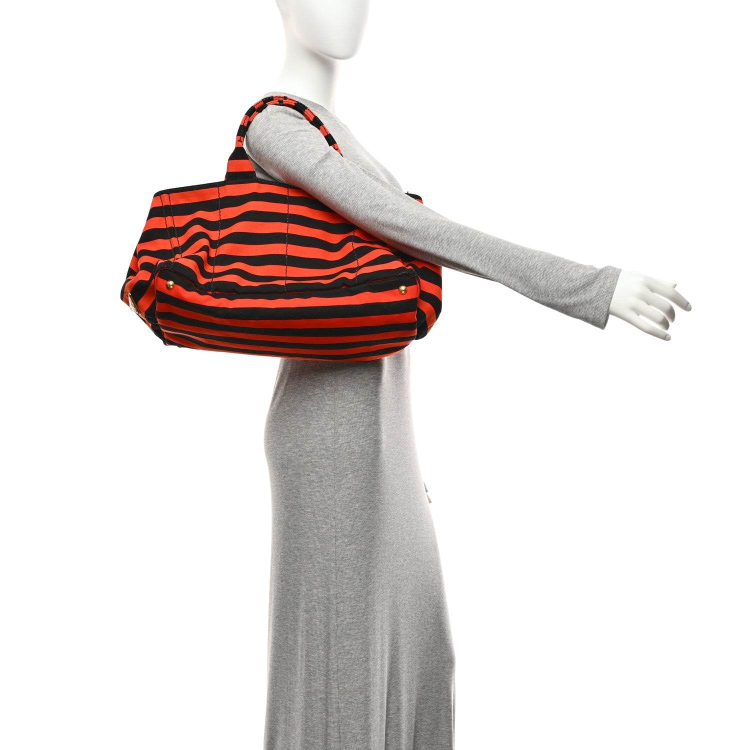 Prada Canapa Striped Tote Arancio 2 of 10