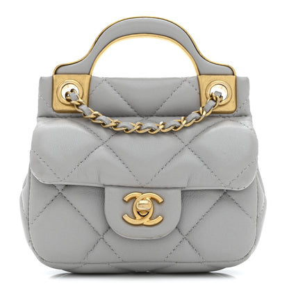 Chanel Calfskin Quilted Lady Handle Flap Card Holder With Chain Grey 1 of 13