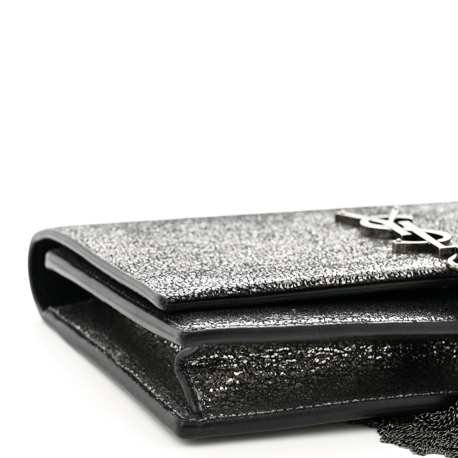 Saint Laurent Metallic Calfskin Classic Monogram Kate Tassel Chain Wallet Gun Metal 9 of 10
