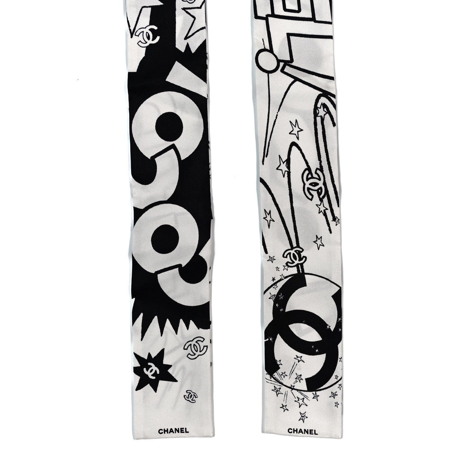 Chanel Silk CC Comics Slim Bandeau White Black 2 of 3